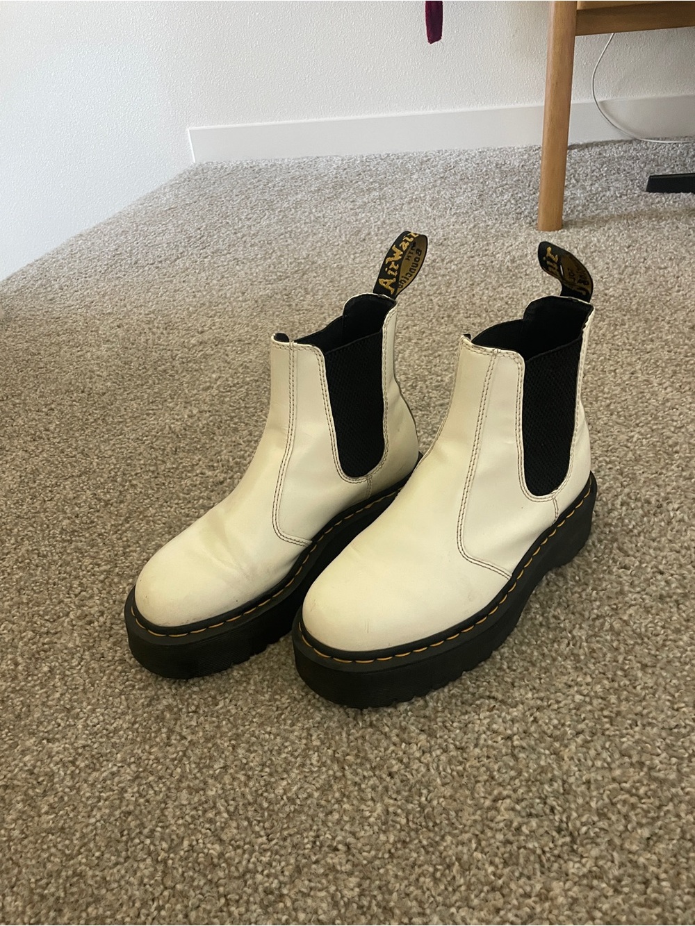 Dr. Martens White Platform Chelsea Boots with Black Elastic